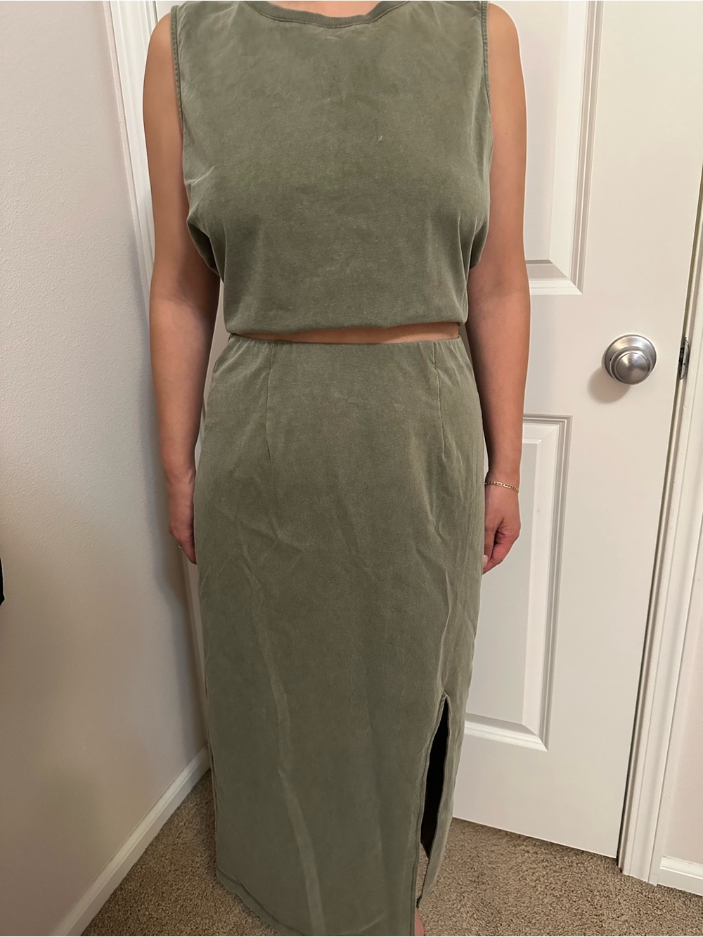 Wishlist Olive Green Maxi Skirt with Side Slit